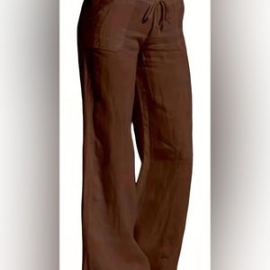 Fridaze Pull on Linen Brown Full Length Pants